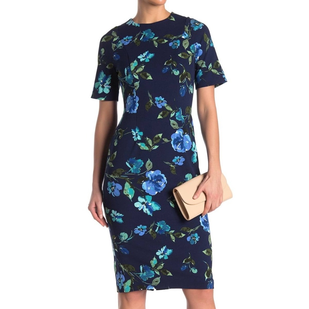 Maggy London floral print sheath dress in navy size 2 4 and 6. - Picture 5 of 5